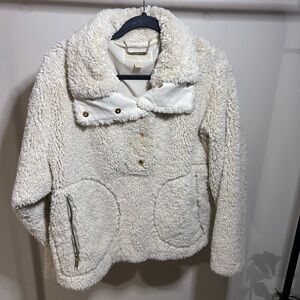 Michael Kors Sherpa Teddy Soft Beige Gold Pullover Sweater Jacket